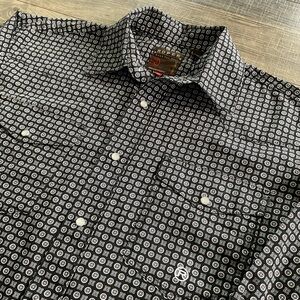 Roper Western Pearl Snap Shirt Men’s MEDIUM Black White Blue Grey Yoked Rodeo